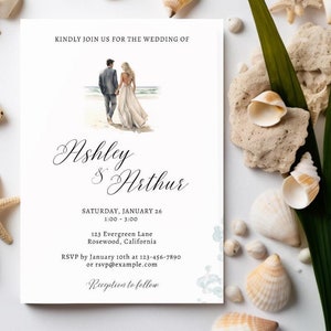 Beach Wedding Invitation | Painted Invitation | Editable Canva Template | Instant Download