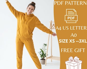 Hoodie & Jogger Sewing Pattern PDF | Women Loungewear Set Pattern | Easy Sweatshirt and Sweatpants | Instant Download