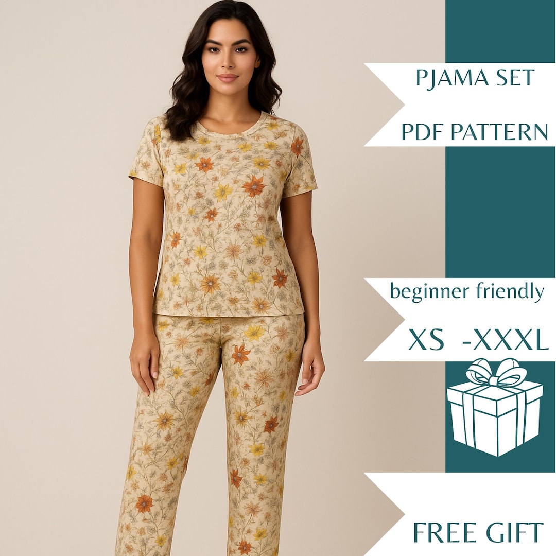 Women's Pajama Set Sewing Pattern – Easy Loungewear Top & Pants (PDF ...
