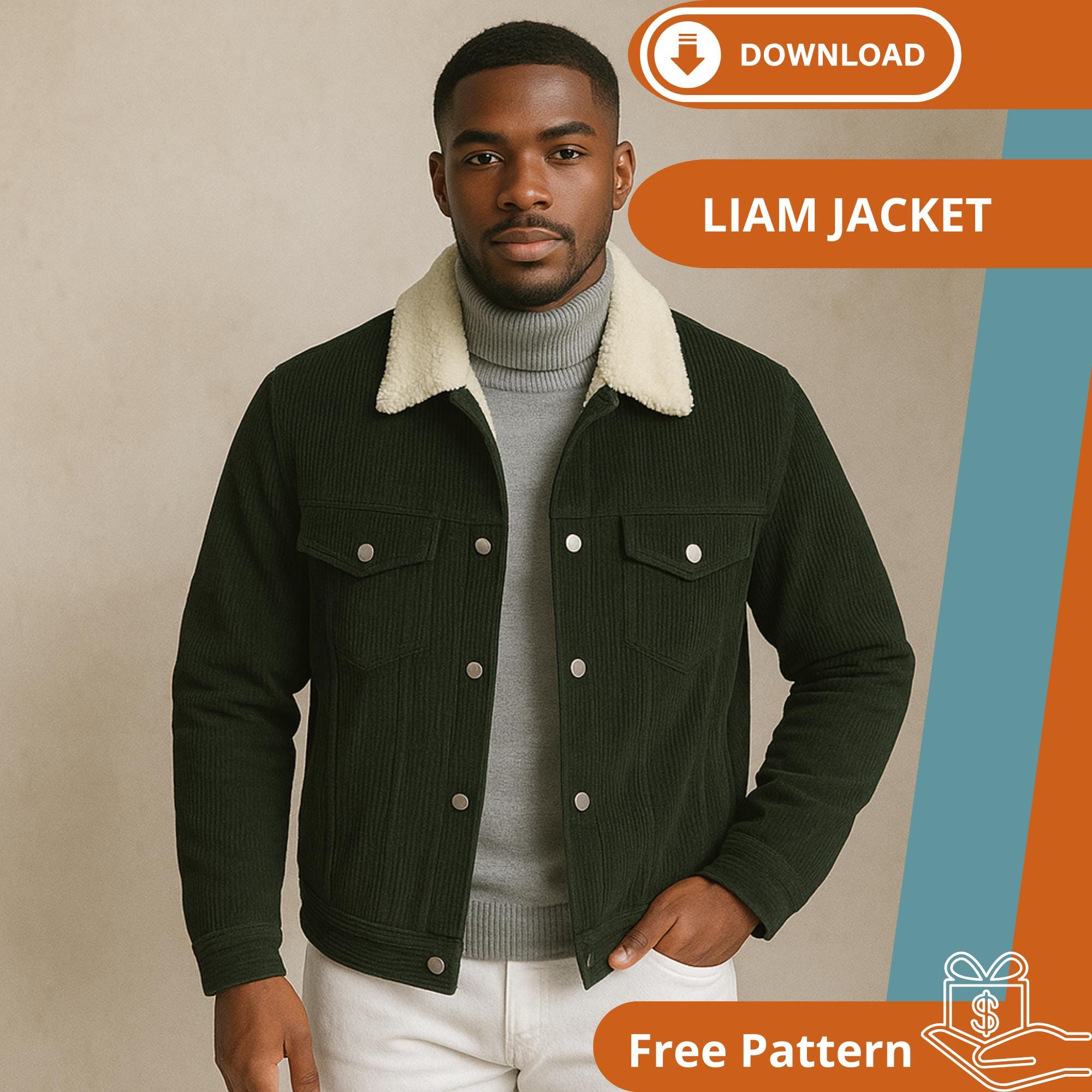 Shearling Jacket Pattern Men's Corduroy Trucker Jacket Sewing Pattern With Shearling Collar (PDF ...
