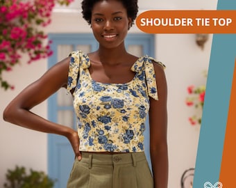 Tie Shoulder Crop Top Sewing Pattern: Beginner Friendly (PDF)