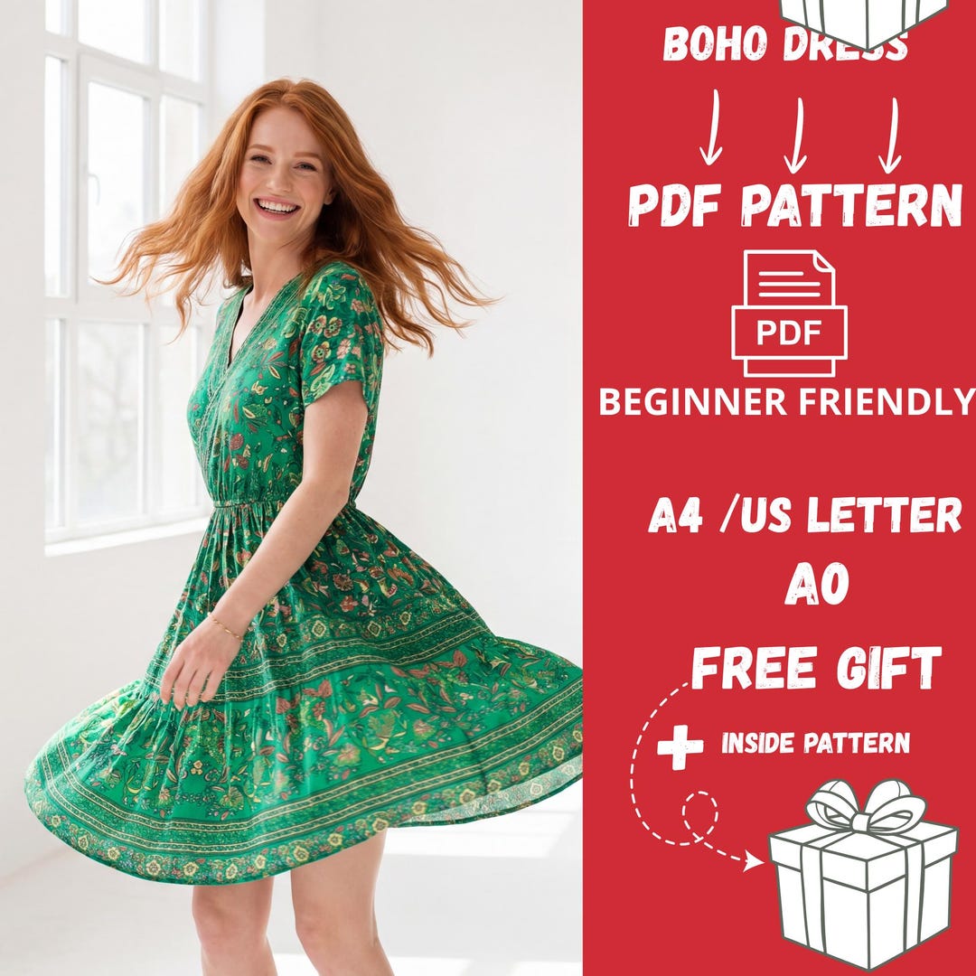 Boho Dress Sewing Pattern Pdf| Women Dress Pattern XS–XXL | Beginner ...