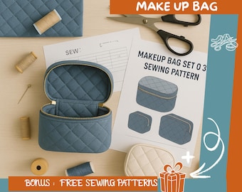 Patrón de costura para neceser acolchado: Kit de neceser DIY (Descarga PDF)