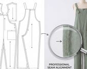 Women Jumpsuit Pattern PDF, Overalls Sewing Pattern, Dungaree Loose Pants, Beginner Easy Sewing Pattern, Wide Leg Romper XS-3XL A0