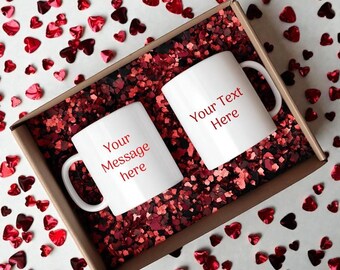 Mug Mockup in Box, Mother's Day Red Confetti PSD Smart Object No94