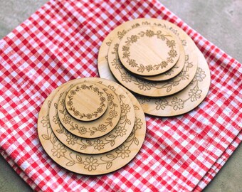 Pre-engraved Birch Wood Discs, Unfinished Round Blanks in 2–5 Inch Sizes