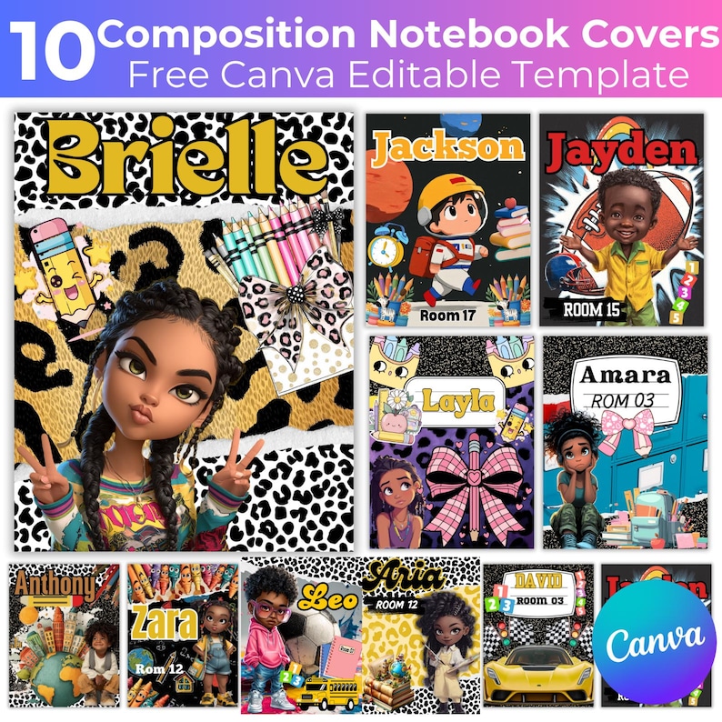 10 Editable Composition Notebook Cover Canva Templates, Composition ...