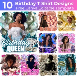 10 Birthday Canva Editable Designs Bundle, Birthday Party Cup Canva Templates, Styrofoam Cup, Birthday Queen Pack Shirt Bundle, Cup Sticker