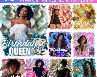 10 Birthday Canva Editable Designs Bundle, Birthday Party Cup Canva Templates, Styrofoam Cup, Birthday Queen Pack Shirt Bundle, Cup Sticker