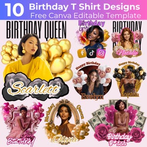 10 Birthday Canva Editable Template, Birthday Party Cup Canva Designs, Styrofoam Cup, Birthday Queen Pack Shirt Bundle, Party Cup Sticker