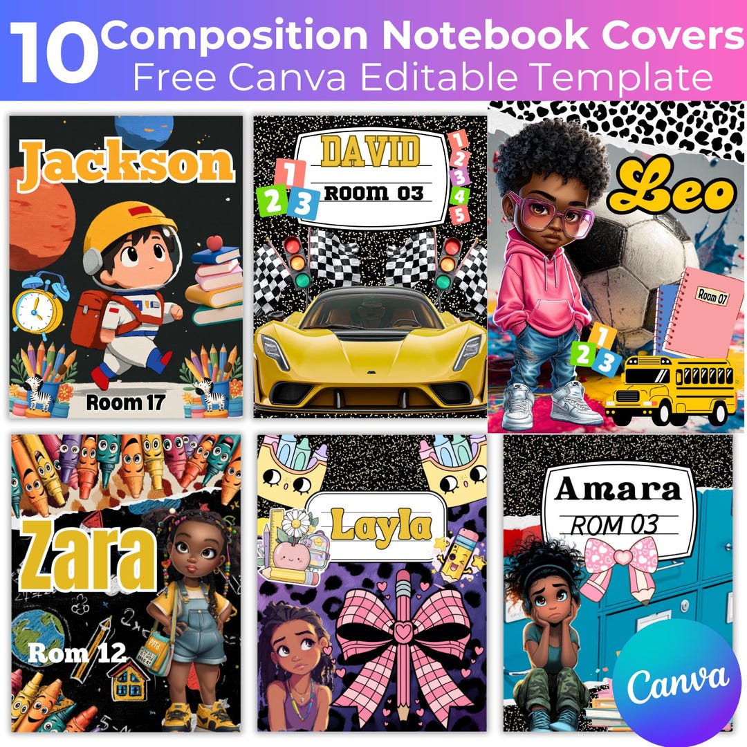 10 Composition Notebook Cover Templates, Canva Editable Composition ...