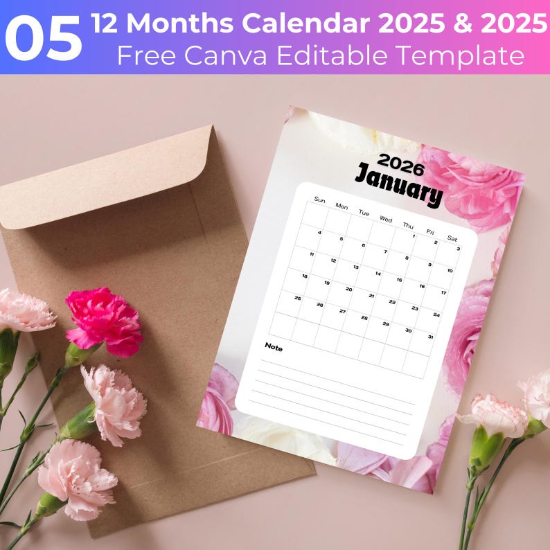 2025 & 2026 Calendar Canva Editable Templates, 5 Set Bundle, Custom ...