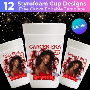 12 Styrofoam Cup Sticker Template, Red Birthday Editable Party Cup Template, Customizable Styrofoam Cup Canva Template, Custom Party Cups