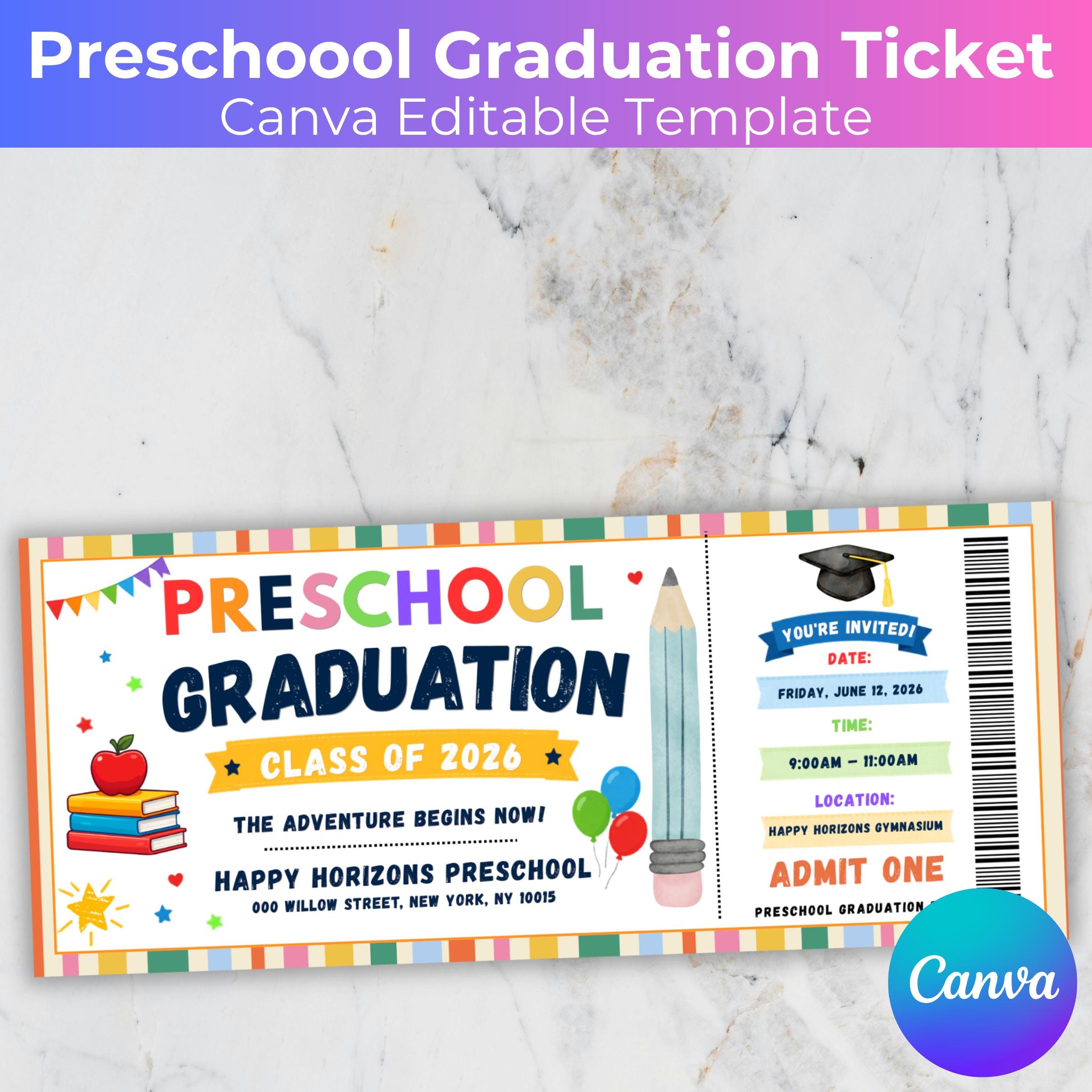 Graduation Ticket Request Pre K Graduation Ceremony Ticket, Editable Canva Preschool Graduation ...