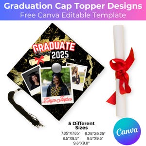 Custom Photo Graduation Cap Topper Canva Editable Template, Custom Grad Cap Decoration, Class of 2025 Сollage Template, DIY Graduation Cap