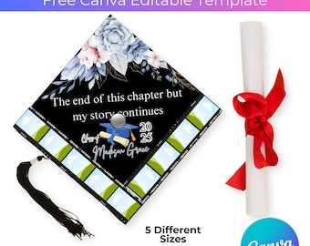 Personalized Graduation Cap Topper Canva Editable Template, Grad Class of 2025 Photo Сollage, Custom Grad Cap Decoration, DIY Graduation Cap