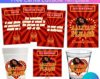 Birthday Please Canva Editable Template, Aaliyah Please Card Game Bundle, DIY Custom Drinking Party Game, Styrofoam Cup Adult Designs