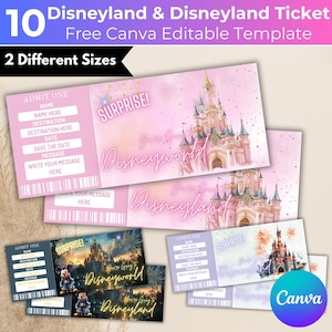 05 Editable Disneyland Ticket Canva Template, Surprise Reveal Editable Ticket, Disneyworld Ticket, Theme Park Ticket, Birthday Gift Template