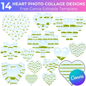 14 Herz-Fotocollage Canva bearbeitbare Rahmen, Herz-Fotocollage-Vorlage, Canva-Liebesrahmen, ziehen Sie Ihr eigenes Bild, romantisches Collagengeschenk
