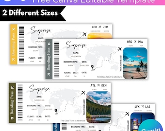 Editable Boarding Pass Canva Template, Printable Personalized Airline Ticket, Boarding Pass Surprise Trip, DIY Boarding Ticket Template File