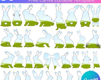 Easter Bunny Canva Frame Bundle, Coquette Bunny Rabbit with bow Canva Frame, Add Your Own Pattern Designs Frame Template, Easy Drag and Drop