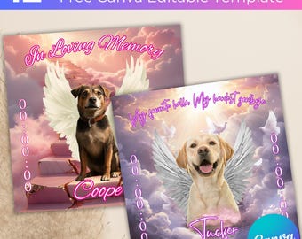 Diseños editables de Canva para conmemorar mascotas, 12 fondos fotográficos para conmemorar mascotas, plantilla de regalo de condolencias para mascotas, pérdida de un perro, alas de ángel, escalera al cielo