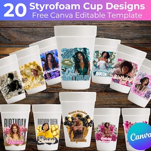 Styrofoam Cup Sticker Template, Birthday Editable Party Cup Template, Customizable Styrofoam Cup Canva Template, Custom Party Cups Digital