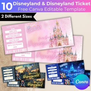 05 Editable Disneyland Ticket Canva Template, Surprise Reveal Editable Ticket, Disneyworld Ticket, Theme Park Ticket, Birthday Gift Template