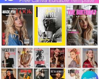 Magazine Cover Canva Editable Template, Magazine Fashion Cover Bundle, Custom Lifestyle, Music, News Magazine Cover Designs Digital