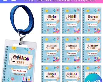 Klassenzimmer Hall Passes Canva Vorlage, Lehrer, Badezimmer, Krankenschwester Pass, bearbeitbares Kompositionsnotizbuch, Kinderschultags, Back to School Pass