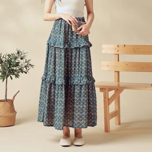 Summer Layered skirt Plaid Muslin Elastic waist long skirt Cozy cotton a-line Maxi skirts custom plus skirts soft Double gauze home wear