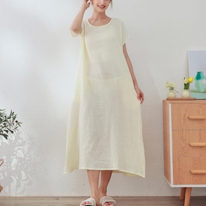 Muslin Organic Cotton Dress Summer Short Sleeve Midi Dress Soft Lightweight Gauze Homewear 100% Natural Cotton Dress Customized Plus Clothes