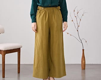 Cotton Corduroy Pant Elastic waist pants Thick Winter pants for women Loose long pants wide leg trousers Custom plus pants Spring Fall Pant
