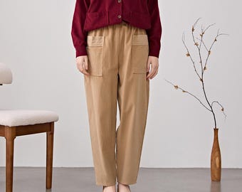 Cotton Corduroy Pant Elastic waist pants Thick Winter pants for women Loose long pants wide leg trousers Custom plus pants Spring Fall Pant