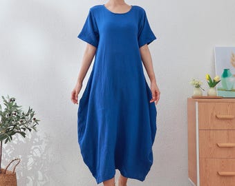 Muslin Organic Cotton Dress Summer Short Sleeve Midi Dress Soft Lightweight Gauze Homewear 100% Natural Cotton Dress Customized Plus Clothes