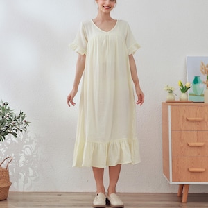 Muslin Organic Cotton Dress Summer Short Sleeve Midi Dress Soft Lightweight Gauze Homewear 100% Natural Cotton Dress Customized Plus Clothes