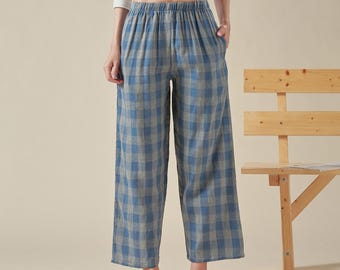 ボトムス soorploom otto gingham check pants 2y Soor Ploom - Otto Linen Gingham Harem Pants - Peach | Smallable
