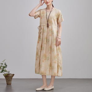 Summer Printed Cotton Dress Floral Short Sleeve Midi Dress Soft Homewear Customize Plus Dress Original printing dyeing, personalized pattern