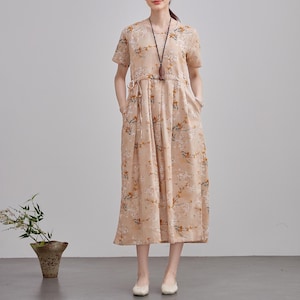 Summer Printed Cotton Dress Floral Short Sleeve Midi Dress Soft Homewear Customize Plus Dress Original printing dyeing, personalized pattern