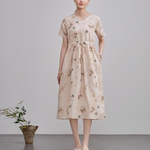 Summer Printed Cotton Dress Floral Short Sleeve Midi Dress Soft Homewear Customize Plus Dress Original printing dyeing, personalized pattern