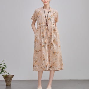 Summer Printed Cotton Dress Floral Short Sleeve Midi Dress Soft Homewear Customize Plus Dress Original printing dyeing, personalized pattern