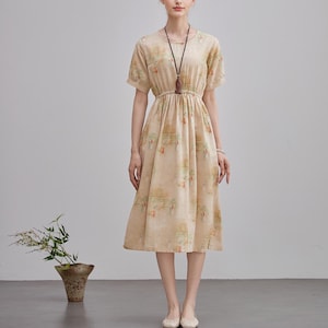 Summer Printed Cotton Dress Floral Short Sleeve Midi Dress Soft Homewear Customize Plus Dress Original printing dyeing, personalized pattern