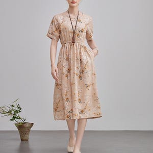 Summer Printed Cotton Dress Floral Short Sleeve Midi Dress Soft Homewear Customize Plus Dress Original printing dyeing, personalized pattern