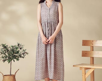 Summer Sundress Small Gingham Dress Plaid Dress Muslin Cotton Sleeveless Midi Dress Soft Home-wear Double Gauze Shirt Dress Plus Size Dress
