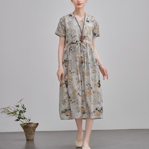 Summer Printed Cotton Dress Floral Short Sleeve Midi Dress Soft Homewear Customize Plus Dress Original printing dyeing, personalized pattern