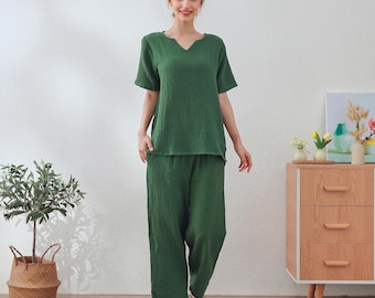 Summer Muslin Organic Cotton Pajamas Lightweight Gauze Women's Pajama Set Homewear 100% Natural Cotton pajama Customized Plus Nightclothes