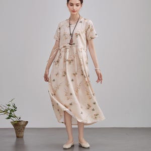 Summer Printed Cotton Dress Floral Short Sleeve Midi Dress Soft Homewear Customize Plus Dress Original printing dyeing, personalized pattern