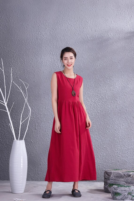 Clearance Summer Cotton Dress Sleeveless Casual Loose Soft Dresses Sundress