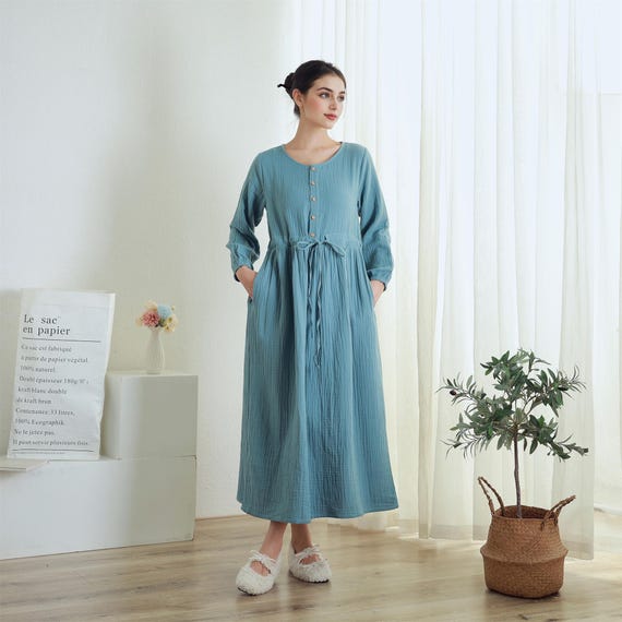 knee length dresses for ladies Muslin dress with coral print