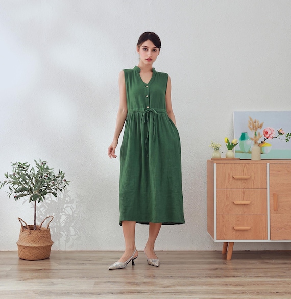 cotton linen dresses with sleeves Purple Summer Spring Women QJ05077 Choose from a wide book week costume Floral Ball Gown with Color:Green Print